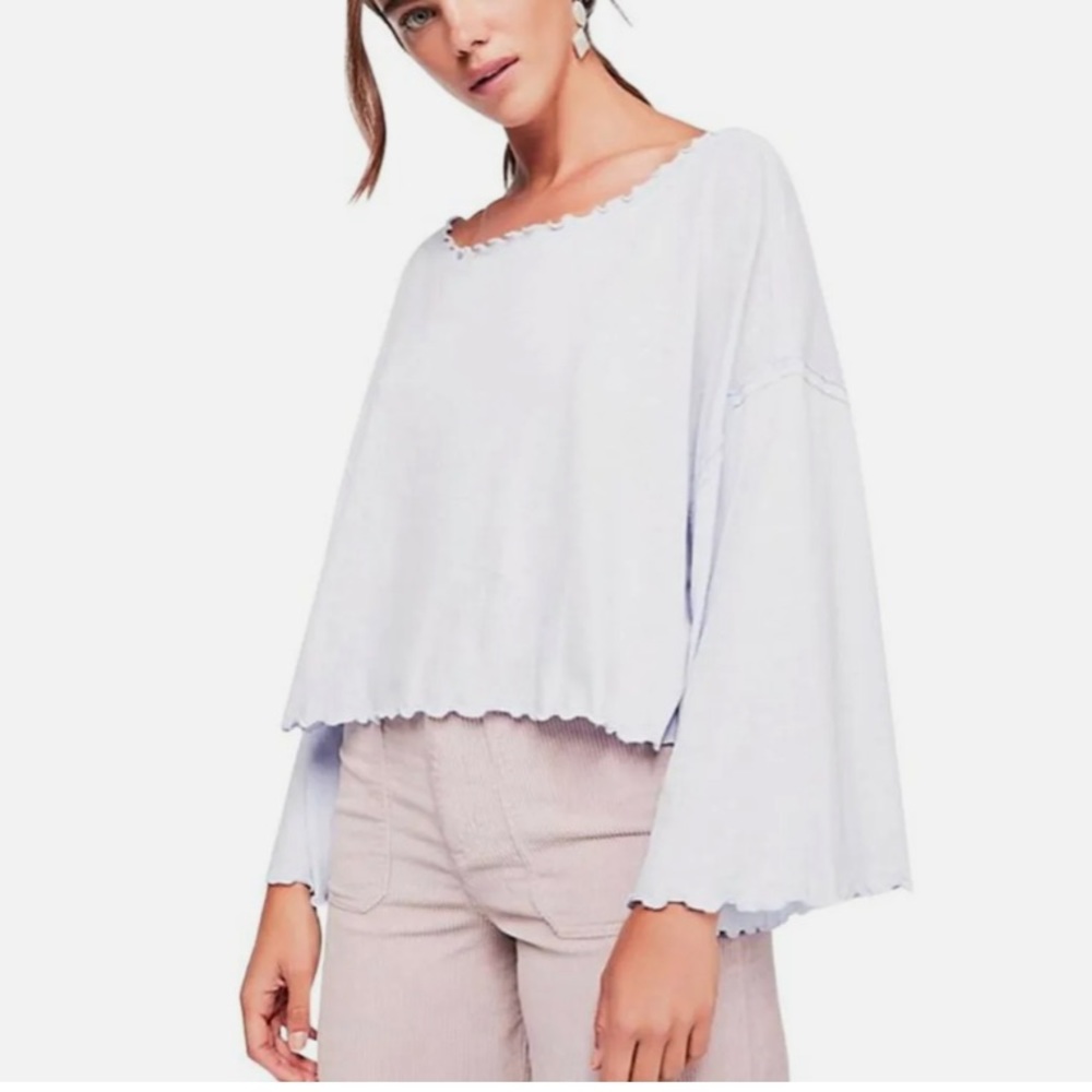 FREE PEOPLE bell sleeve white tee with raw edges